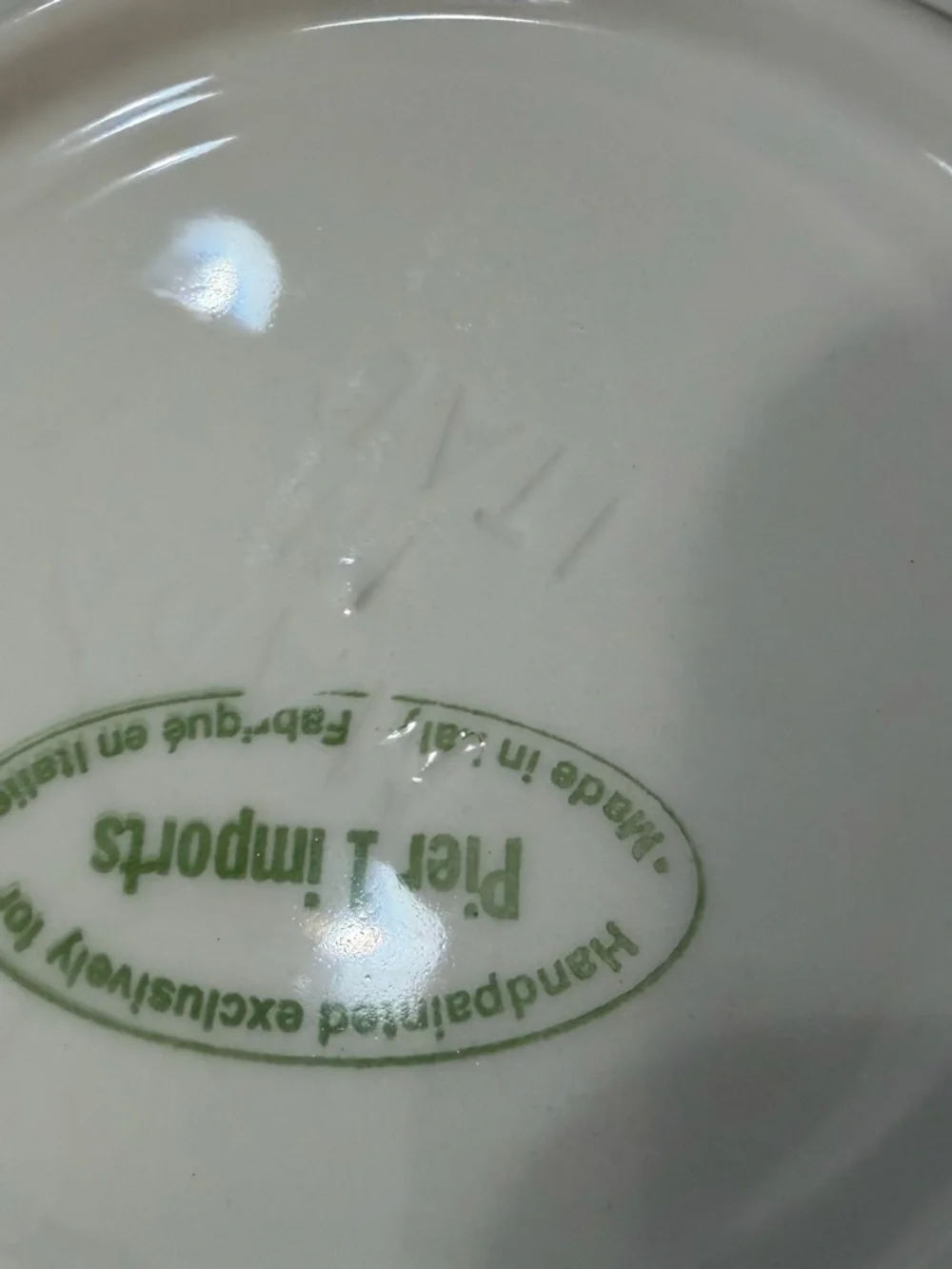 Pier 1 White Ceramic Bowl with Green Brand Stamp